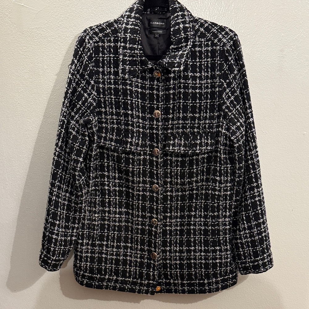 Carbon38 Black & White Tweed Button-Front jacket